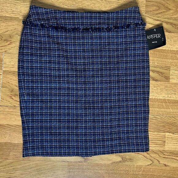 Kasper Womens Pencil Skirt Mini Tweed Fringed Multi Twilight Blue Size 8P NWT - Picture 1 of 13